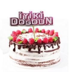 Pembe Renk İyiki Doğdun Yazılı Kürdan Süsü 2 Adet 8X8 cm