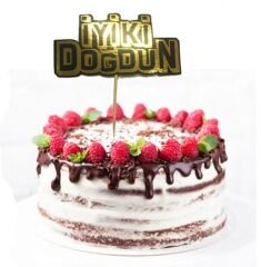 Altın Renk İyiki Doğdun Yazılı Kürdan Süsü 2 Adet 8X8 cm