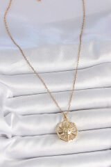 316L Çelik Gold Renk Zincir İşlemeli Güneş Model Kadın Kolye - TJ-BKO10104