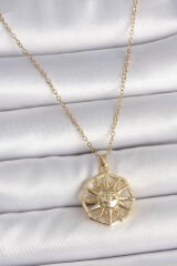 316L Çelik Gold Renk Zincir İşlemeli Güneş Model Kadın Kolye - TJ-BKO10104