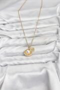 316L Çelik Zincir Gold Renk İncili Deniz Kabuğu Model Zirkon Taşlı Kadın Kolye - TJ-BKO10911