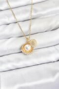 316L Çelik Zincir Gold Renk İncili Deniz Kabuğu Model Zirkon Taşlı Kadın Kolye - TJ-BKO10911