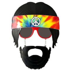 Siyah Saçlı Bandana Tasarımlı Hippi Parti Gözlüğü 26x18 cm (4944)