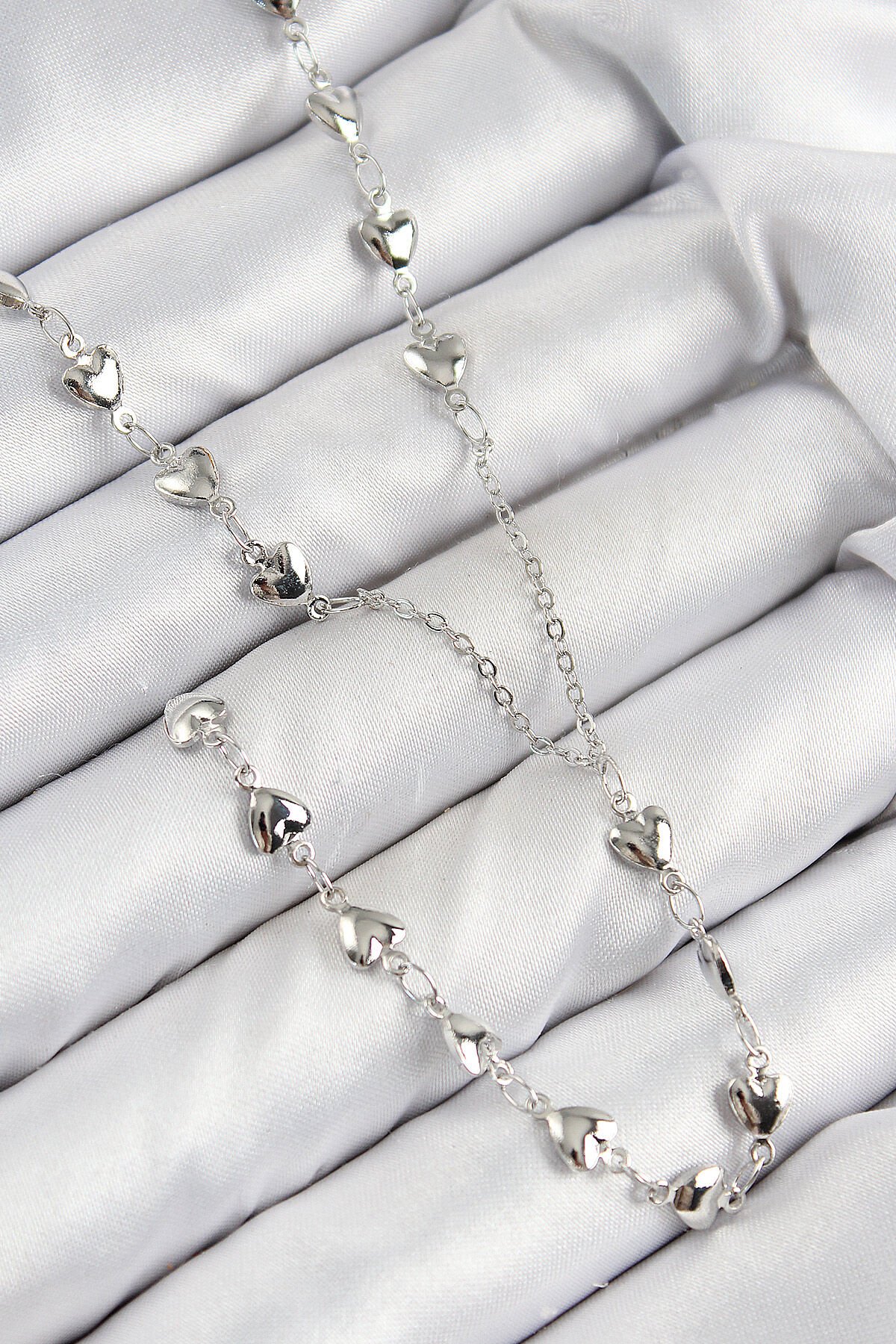 Pirinç Zirkon Taşlı Kalp Model Gümüş Renk Y Kolye - TJ-BKO10456