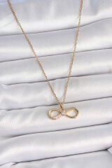 316L Çelik Gold Renk Zincir Zirkon Taşlı Sonsuzluk Model Kadın Kolye - TJ-BKO10106
