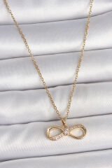 316L Çelik Gold Renk Zincir Zirkon Taşlı Sonsuzluk Model Kadın Kolye - TJ-BKO10106