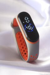 Turuncu Gri Renk Silikon Dijital Dokunmatik Led Saat - TJ-BS3459