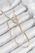 Pirinç Zirkon Taşlı Ezme Zincirli Kalp Model Gold Renk Y Kolye - TJ-BKO10461