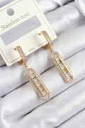 316L Çelik Zirkon Taşlı Sallantılı Messika Model Gold Renk Kadın Küpe - TJ-BKP10920