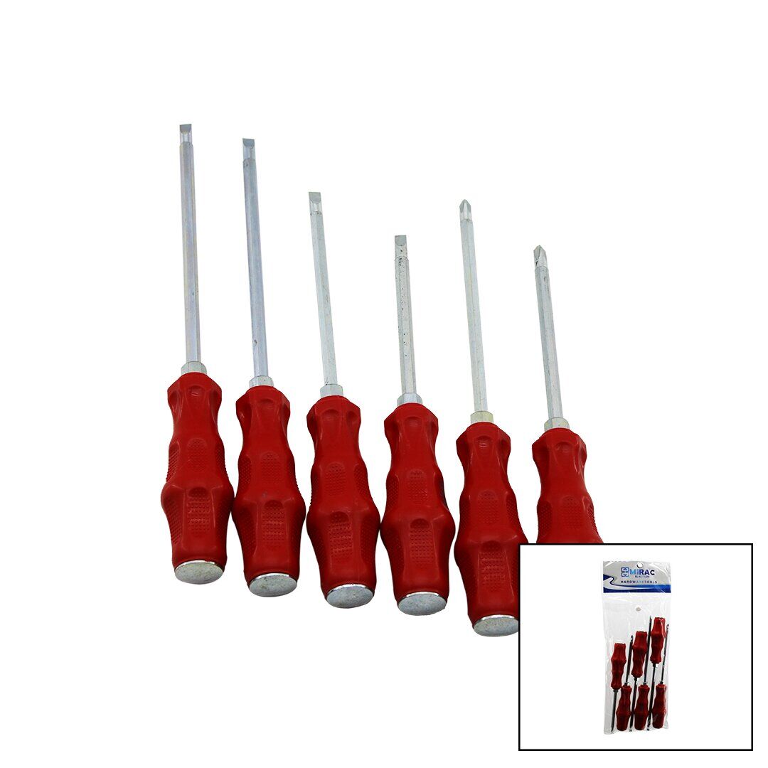 PVC AMBALAJ   KIRMIZI - PLASTİK SAPLI   DARBELİ   6LI SET   ÇİFT TARAFLI  TORNAVİDA TAKIMI (4944)