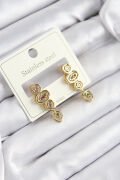 316L Çelik Zirkon Taşlı Sallantılı Geometrik Model Gold Renk Kadın Küpe - TJ-BKP10921