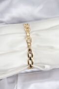 Pirinç Gold Renk VIP Seri Zincir Model Zirkon Taşlı Kadın Bileklik - TJ-BB8274