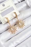 316L Çelik Zirkon Taşlı Sallantılı Güneş Model Gold Renk Kadın Küpe - TJ-BKP10923