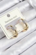 316L Çelik Zirkon Taşlı Halka Model Gold Renk Kadın Küpe - TJ-BKP10924