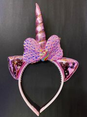 Soft Pembe Boynuzlu At Figürlü Çocuk Pullu Unicorn Tacı 17x27 cm