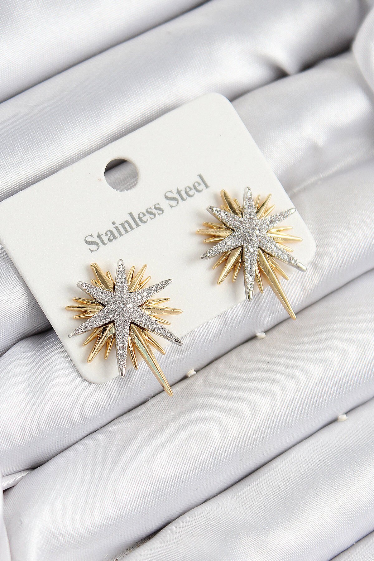 316L Çelik Zirkon Taşlı Kutup Yıldızı Model Gold Ve Gümüş Renk Kadın Küpe - TJ-BKP10928