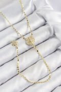 Pirinç Zirkon Taşlı Ezme Zincirli Madalyon Model Gold Renk Y Kolye - TJ-BKO10471
