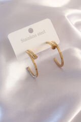 Çelik Gold Renk Zirkon Taş Detay Kadın Küpe - TJ-BKP6940