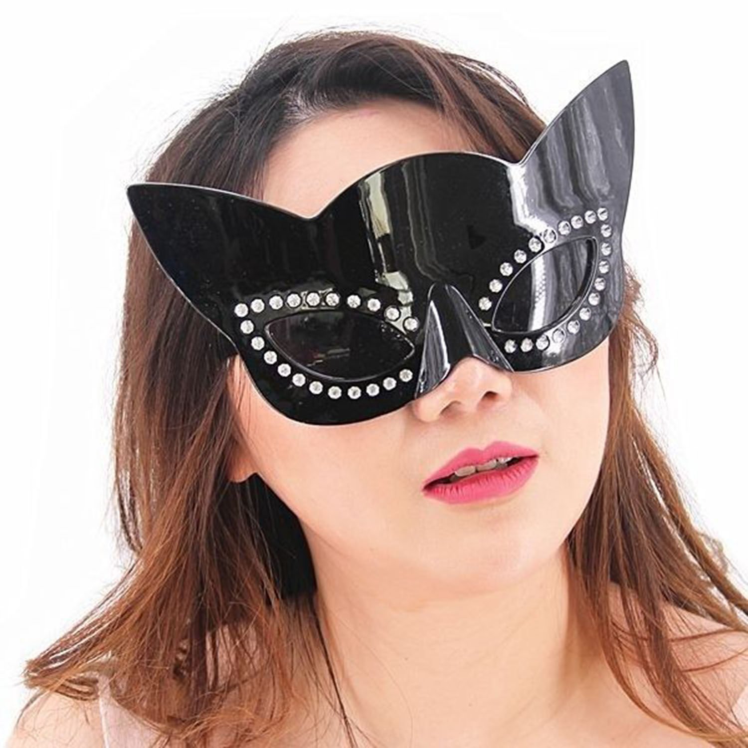 Siyah Renk Siyah Camlı Kedi Şekilli Parti Gözlüğü 20x11 cm (4944)