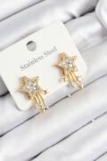 316L Çelik Zirkon Taşlı Kayan Yıldız Model Gold Renk Kadın Küpe - TJ-BKP10931