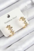 316L Çelik Zirkon Taşlı Çit Halka Model Gold Renk Kadın Küpe - TJ-BKP10933