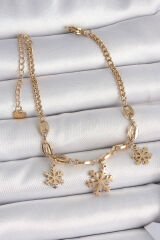 316L Çelik Gold Renk Sallantı Kar Tanesi Model Kadın Bileklik - TJ-BB6946