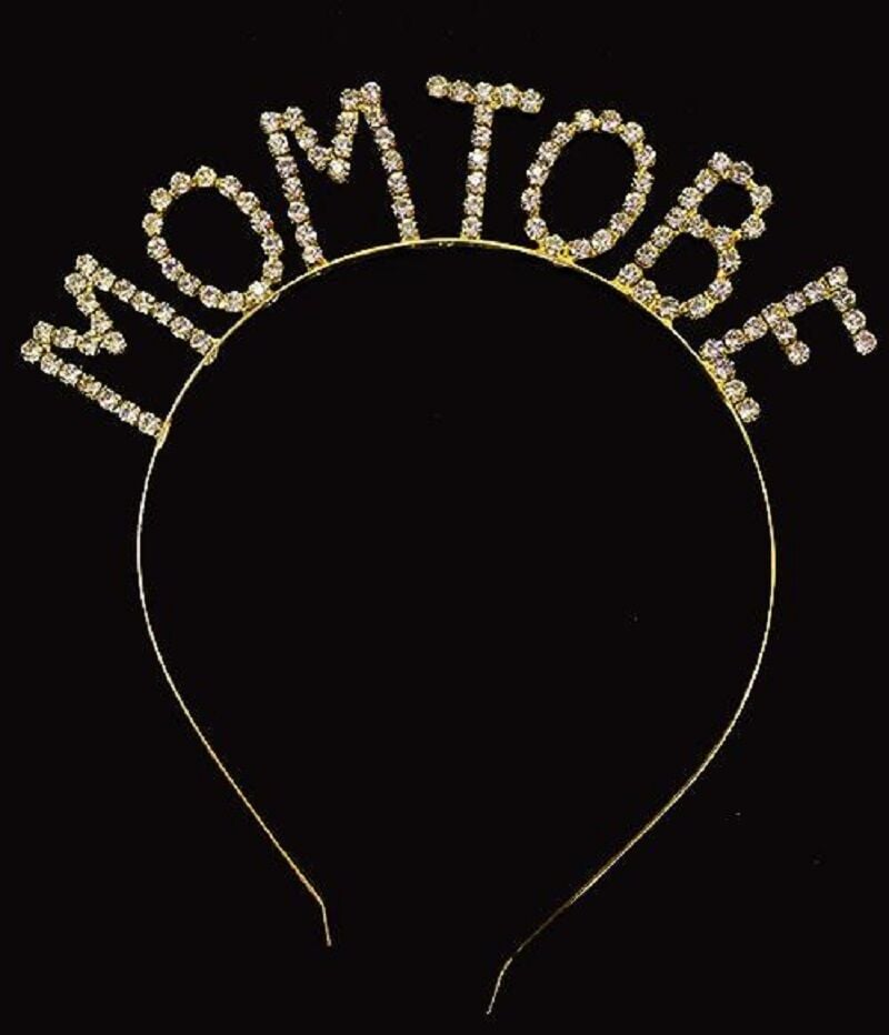 Kristal Taşlı Mom To Be Taç Anne Tacı Altın Gold Renk 16x17 cm