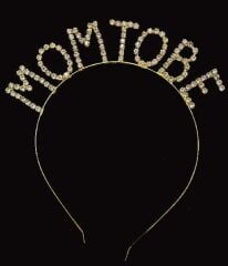 Kristal Taşlı Mom To Be Taç Anne Tacı Altın Gold Renk 16x17 cm