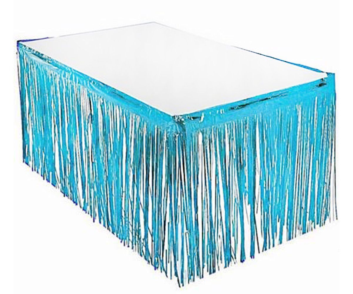 Püsküllü Işıltılı Metalize Mavi Renk Masa Eteği 75 cm x 4 m
