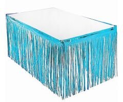 Püsküllü Işıltılı Metalize Mavi Renk Masa Eteği 75 cm x 4 m