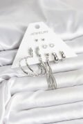 Gümüş Renk Pirinç 6 Çiftli Kadın Küpe Seti - TJ-BKP11331