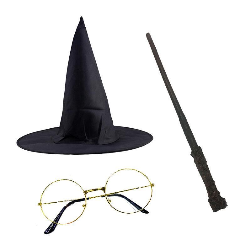 Harry Potter Gryffindor Şapka + Asa + Gözlük Kostüm Seti