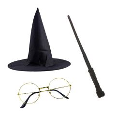 Harry Potter Gryffindor Şapka + Asa + Gözlük Kostüm Seti