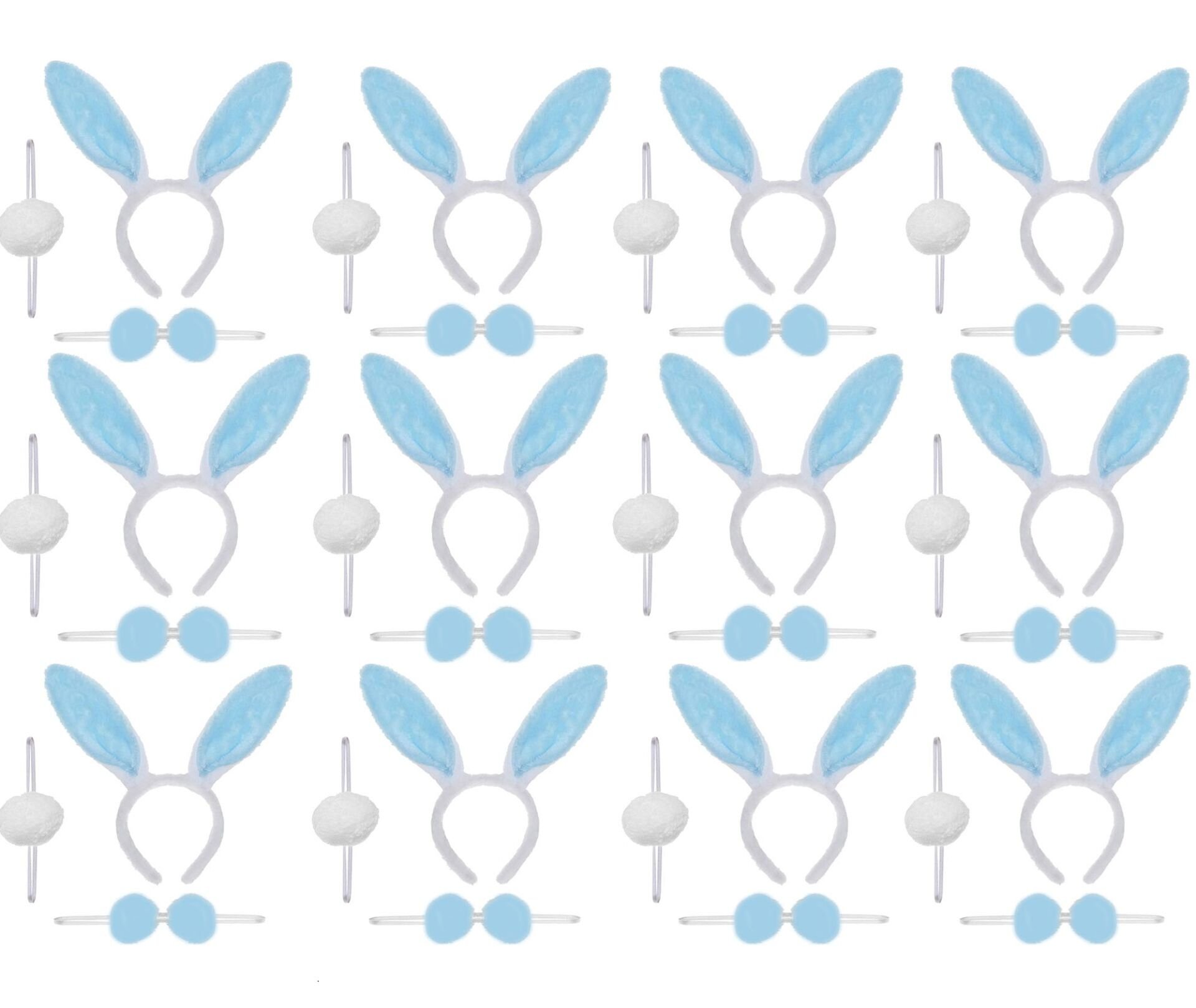 Mavi Tavşan Kostüm Seti – Taç Papyon Ponpon 12 li Paket