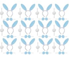 Mavi Tavşan Kostüm Seti – Taç Papyon Ponpon 12 li Paket