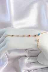 Pirinç Gold Renk Renkli Taşlı Çiçek Model Nazar Boncuk Detay Şahmeran - TJ-SN635