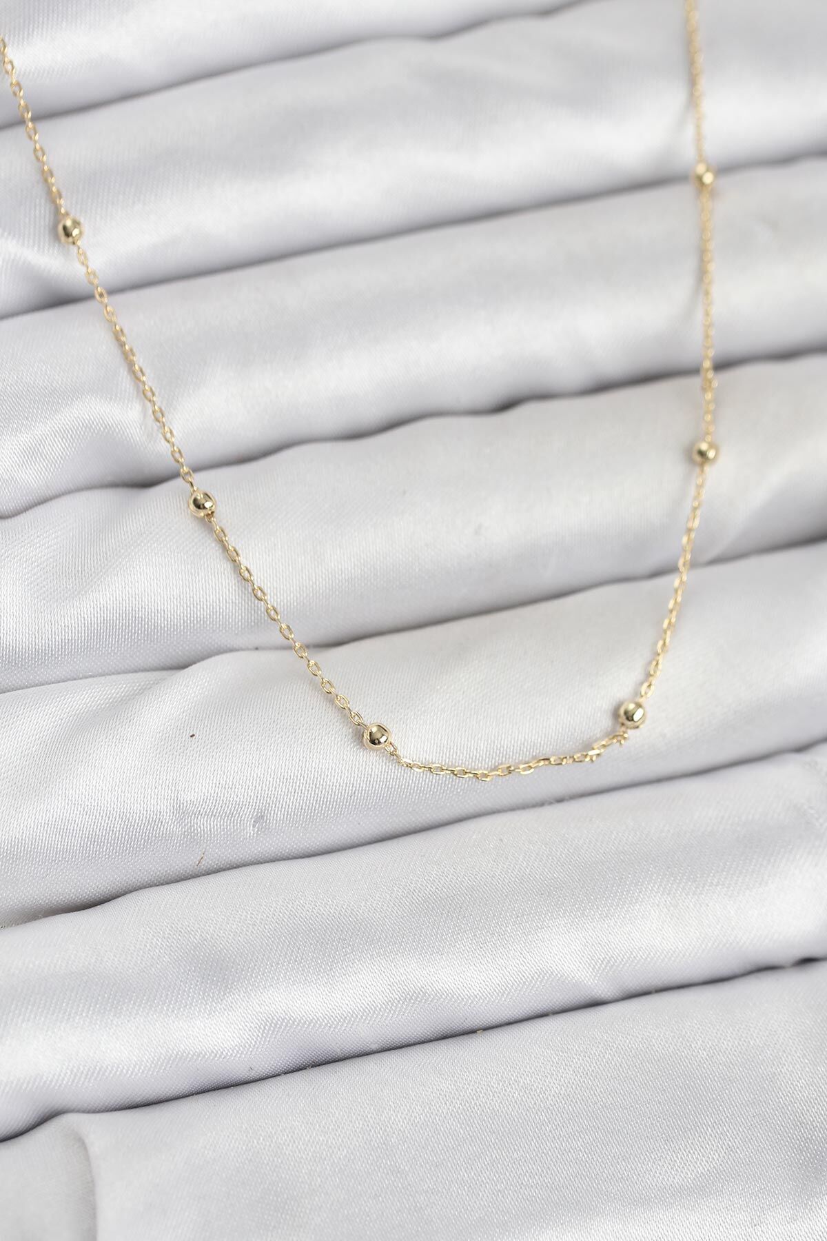 CM 14K Gold Renk Minik Top Zincirli Kadın Kolye - TJ-BKO10920