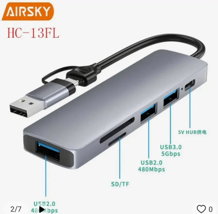 Airsky Hc13Fl 5 İn 1 Usb Type-C 2 İn 1 Çevirici