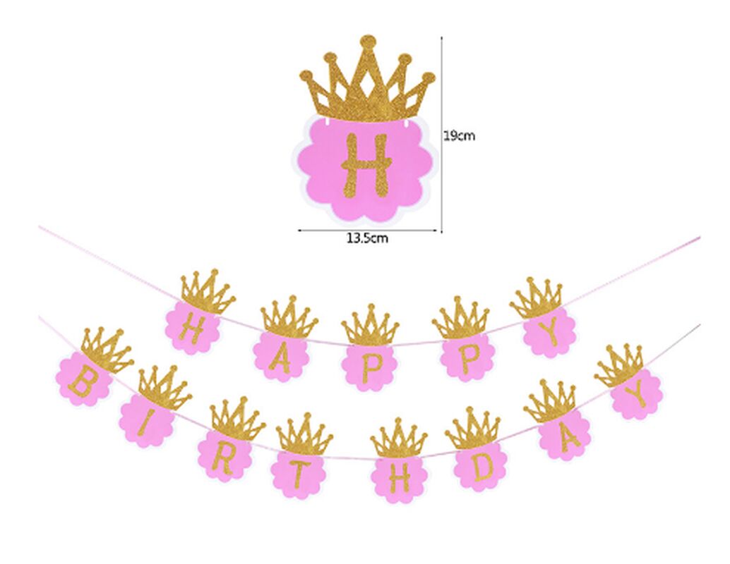 Simli Happy Birthday Flama Dekor 3 Metre Pembe Renk