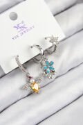 Pirinç Zirkon Taşlı 3'lü Arı Ve Çiçek Model Gümüş Renk Kadın Küpe - TJ-BKP11126
