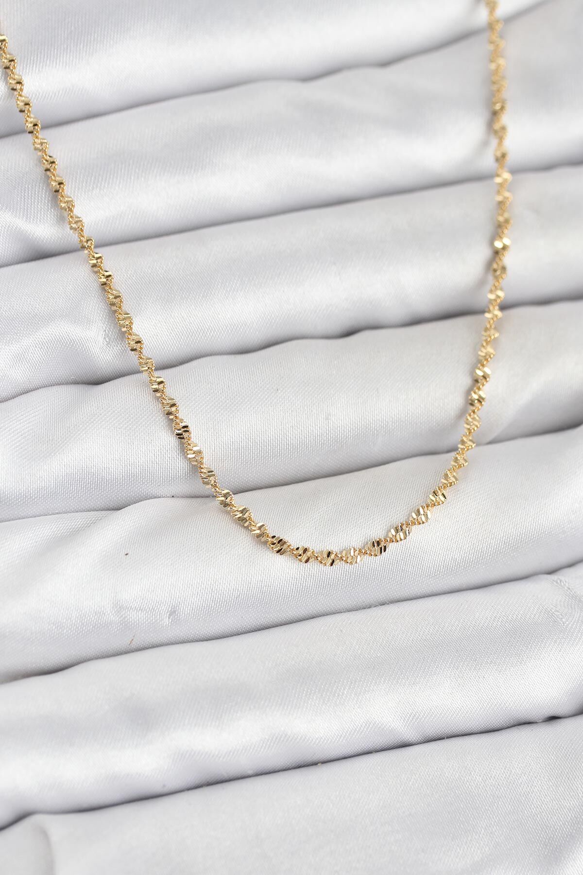 CM 14K Gold Renk Ezme Burgu Zincir Model 60 cm Kadın Kolye - TJ-BKO10929