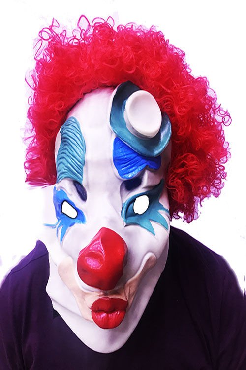 Kırmızı Renk Afro Bonus Peruklu Palyaço Lateks Et Maske (4944)