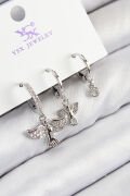 Pirinç Zirkon Taşlı 3'lü Kuş Model Gümüş Renk Kadın Küpe - TJ-BKP11132
