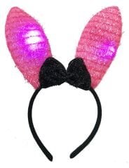 Led Işıklı Yanar Söner Püsküllü Pembe Renk Tavşan Tacı 28x19 cm