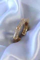 Gold Renk Zirkon Taşlı Pirinç Kadın Yüzük - TJ-BYK2722
