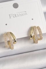 Pirinç Gold Renk Zirkon Taşı Kadın Küpe - TJ-BKP9903