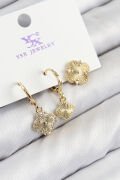 Pirinç Zirkon Taşlı 3'lü Yonca Model Gold Renk Kadın Küpe - TJ-BKP11135