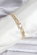 14K Gold Renk Kaplama Zirkon Kare Taşlı CM Kadın Bileklik - TJ-BB8118