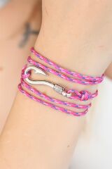 Karışık Desenli Pembe Renk Gümüş Metal Kancalı Bayan Çoklu Bileklik - TJ-BB2376-KS