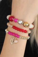 Kırmızı Pembe Boncuklu Bayan Bileklik - TJ-BB2649-KS